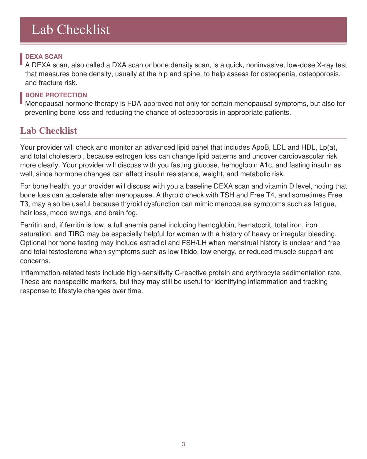 Menopause Decoded sample — Lab Checklist